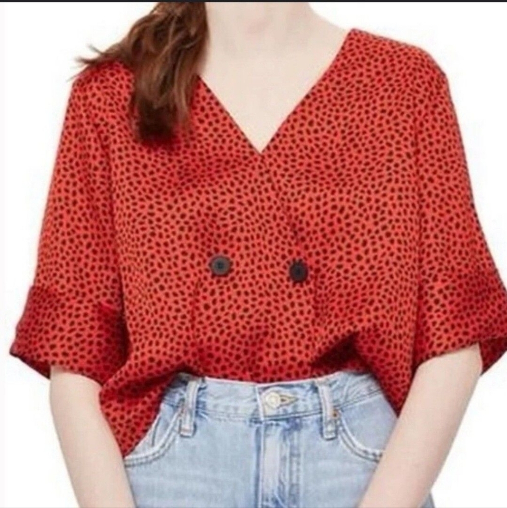 Topshop Red Double-Breasted Blouse